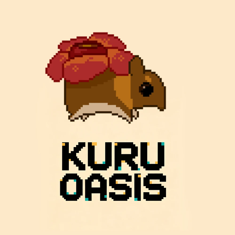 Kuru Oasis game logo with a pixel-art creature
